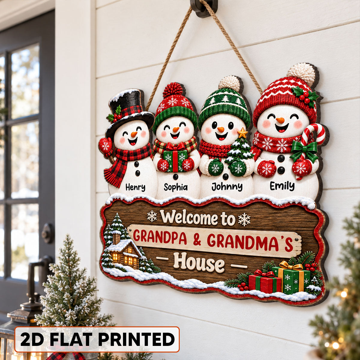 Heartwarming Snowman Grandkids - Personalized Wood Sign - Christmas Gift For Grandma, Grandpa