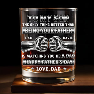 To My Son Better Than Being Your Father Fist Bump Design - Personalized Custom Whiskey Glass - SON143_RWG