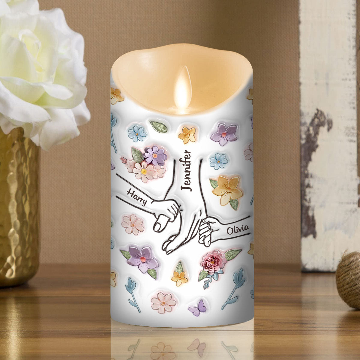 You Hold My Hand Also My Heart - Personalized 3D Inflated LED Candle - Gift For Mom