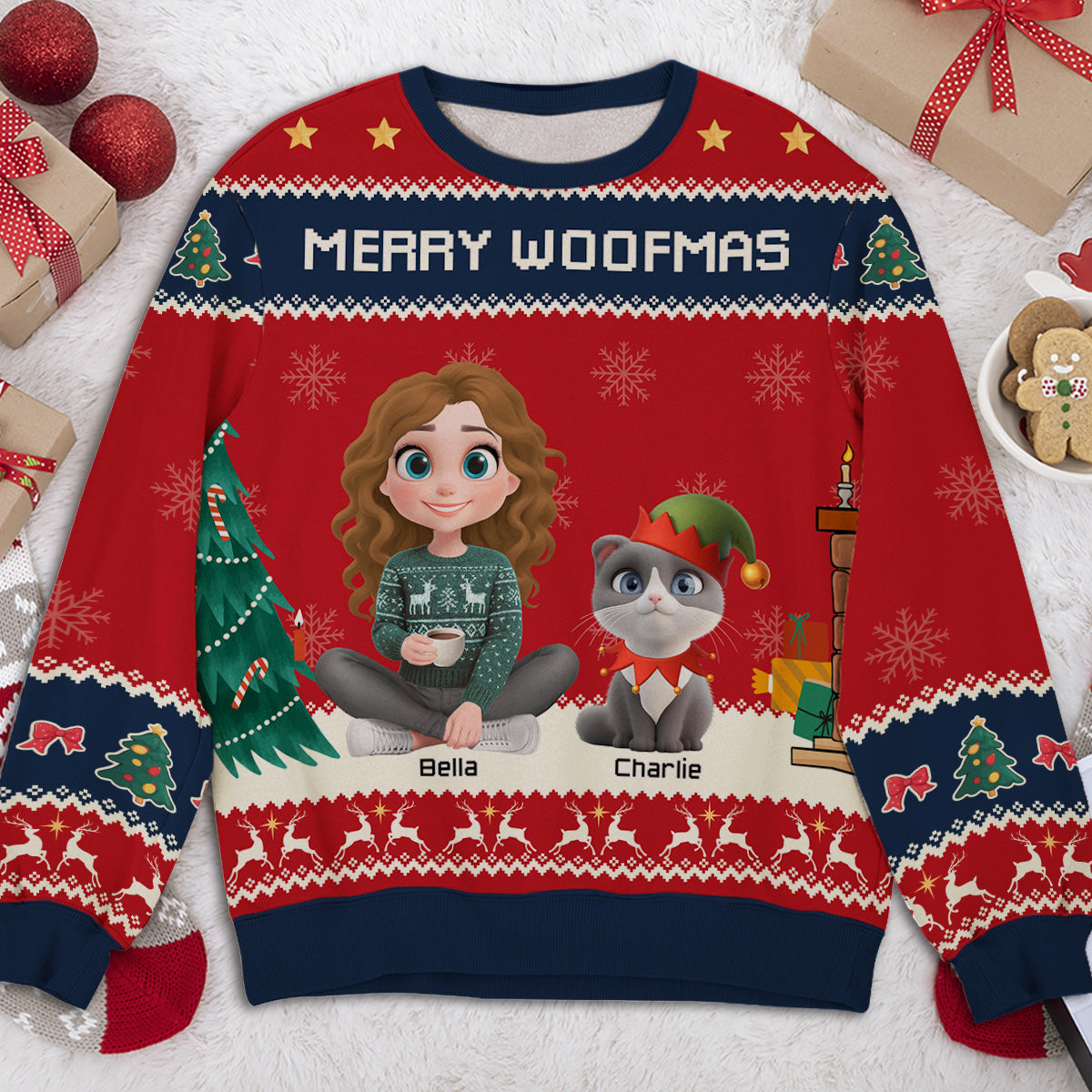 Woof You A Merry Christmas Ver Pet - Personalized All-Over-Print Sweatshirt