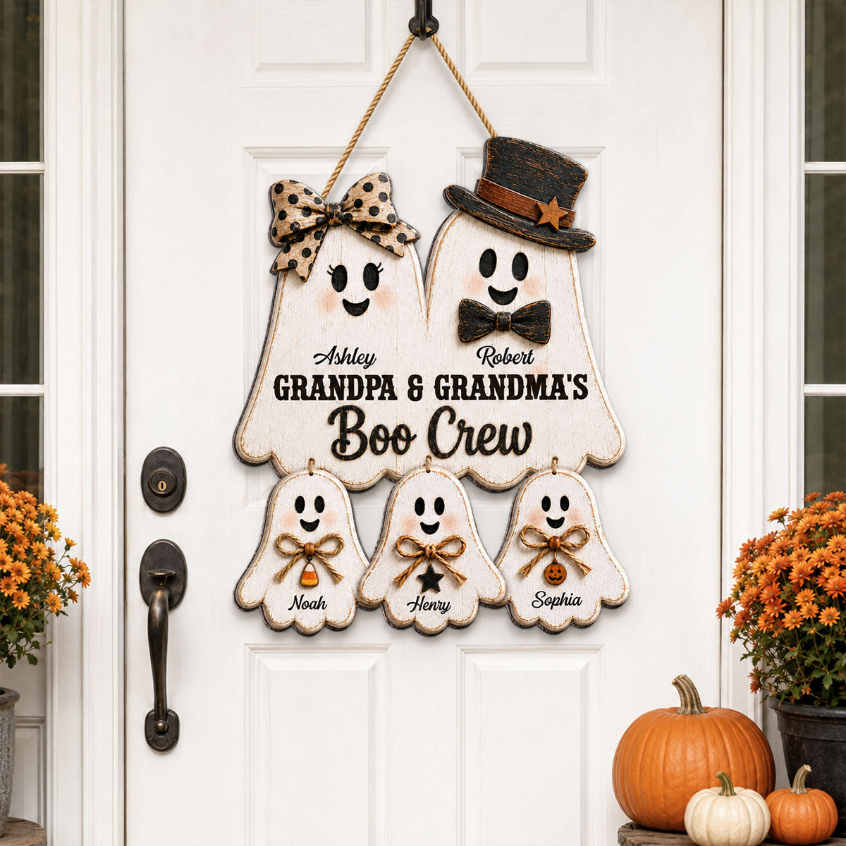 Rustic Halloween Grandpa Grandma's Boo Crew - Personalized Wood Sign - Halloween Decoration For Grandparents - Up To 19 Kids
