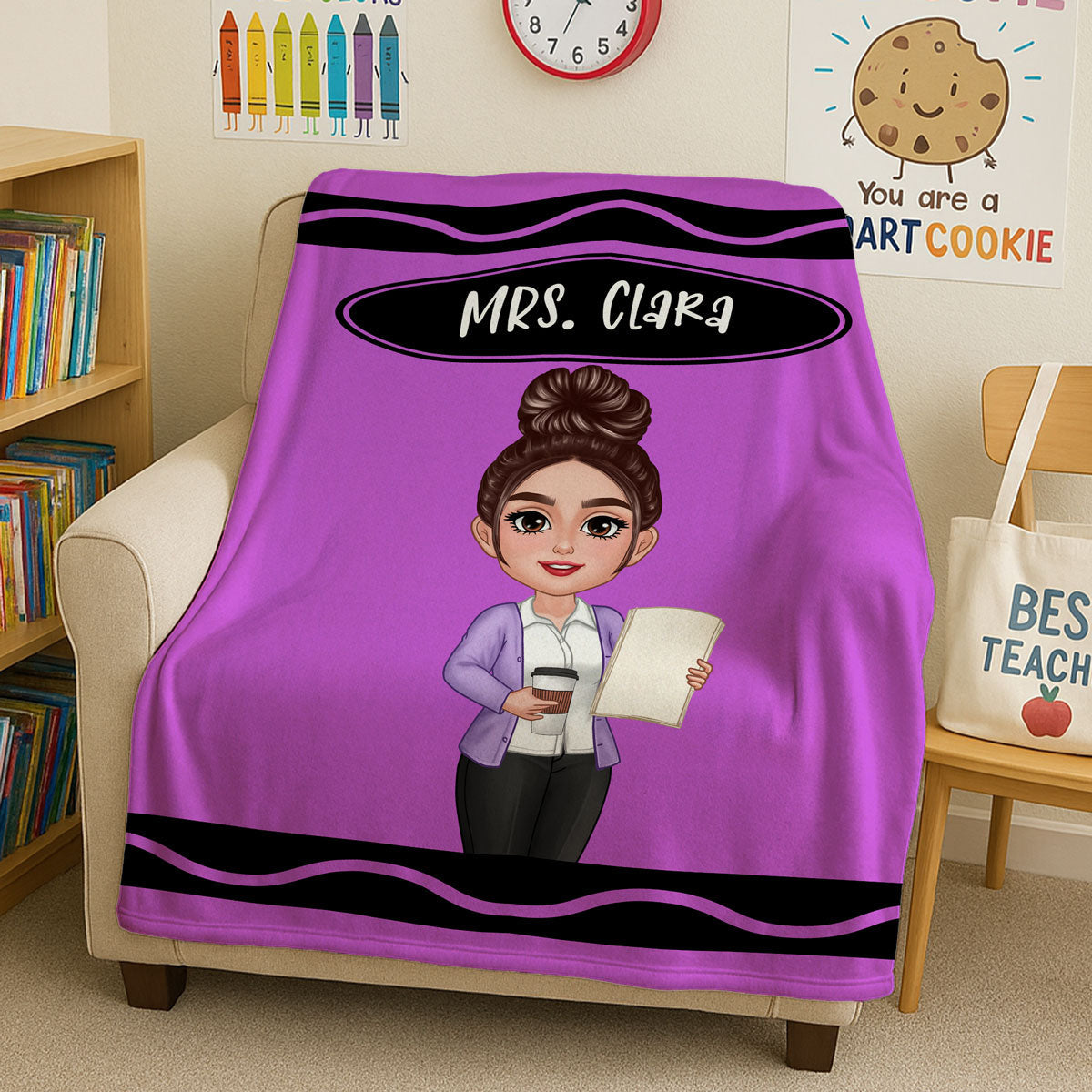 Teacher Crayon - Personalized Fleece Blanket - Back To School Gift For Teacher