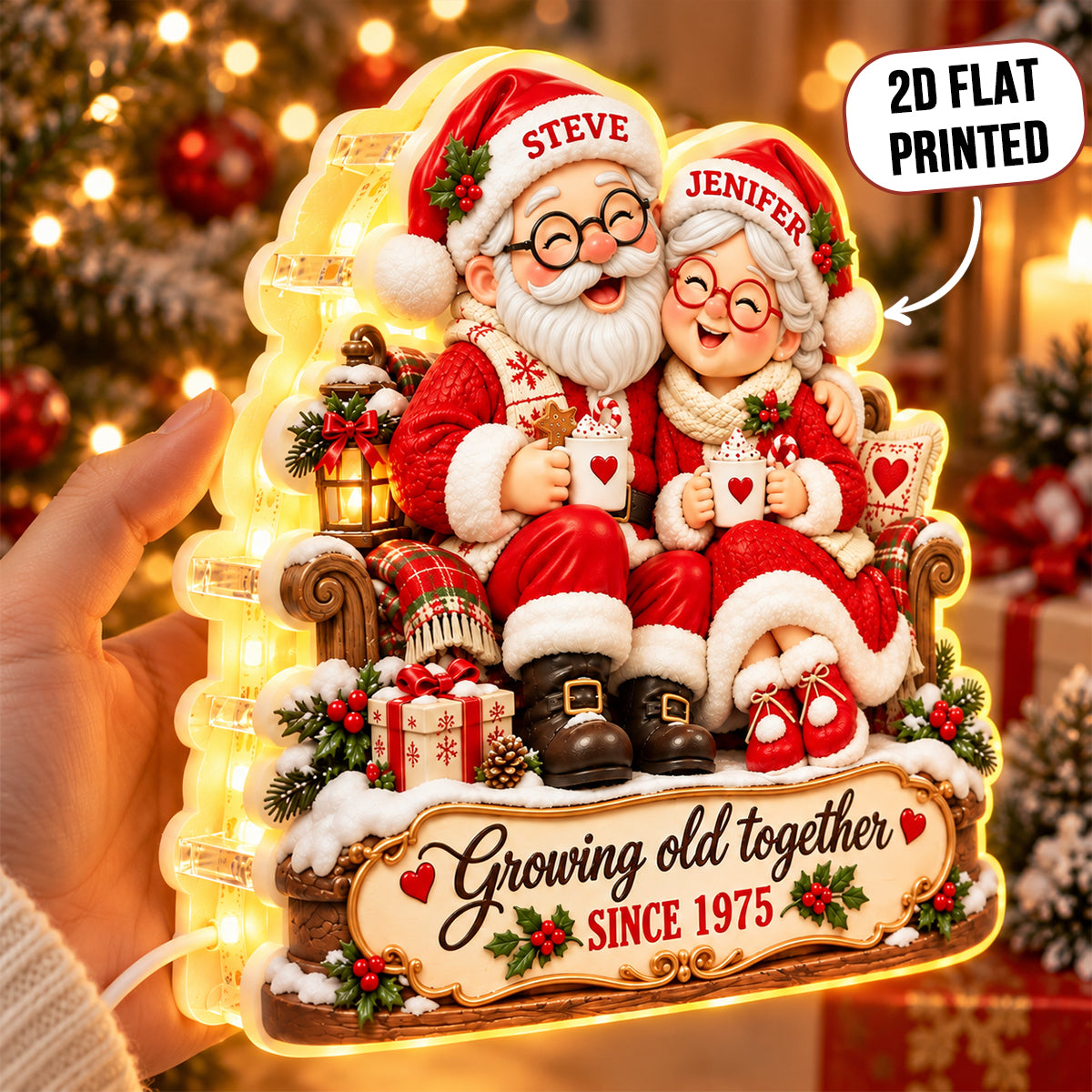 Santa Couple Growing Old Together personalized light box glowing