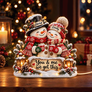 Snowman Couple Hugging personalized light box