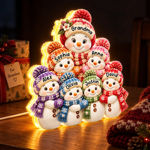Cute Snowman Grandma Hugging Grandkids personalized light box