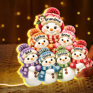 Cute Snowman Grandma Hugging Grandkids personalized light box