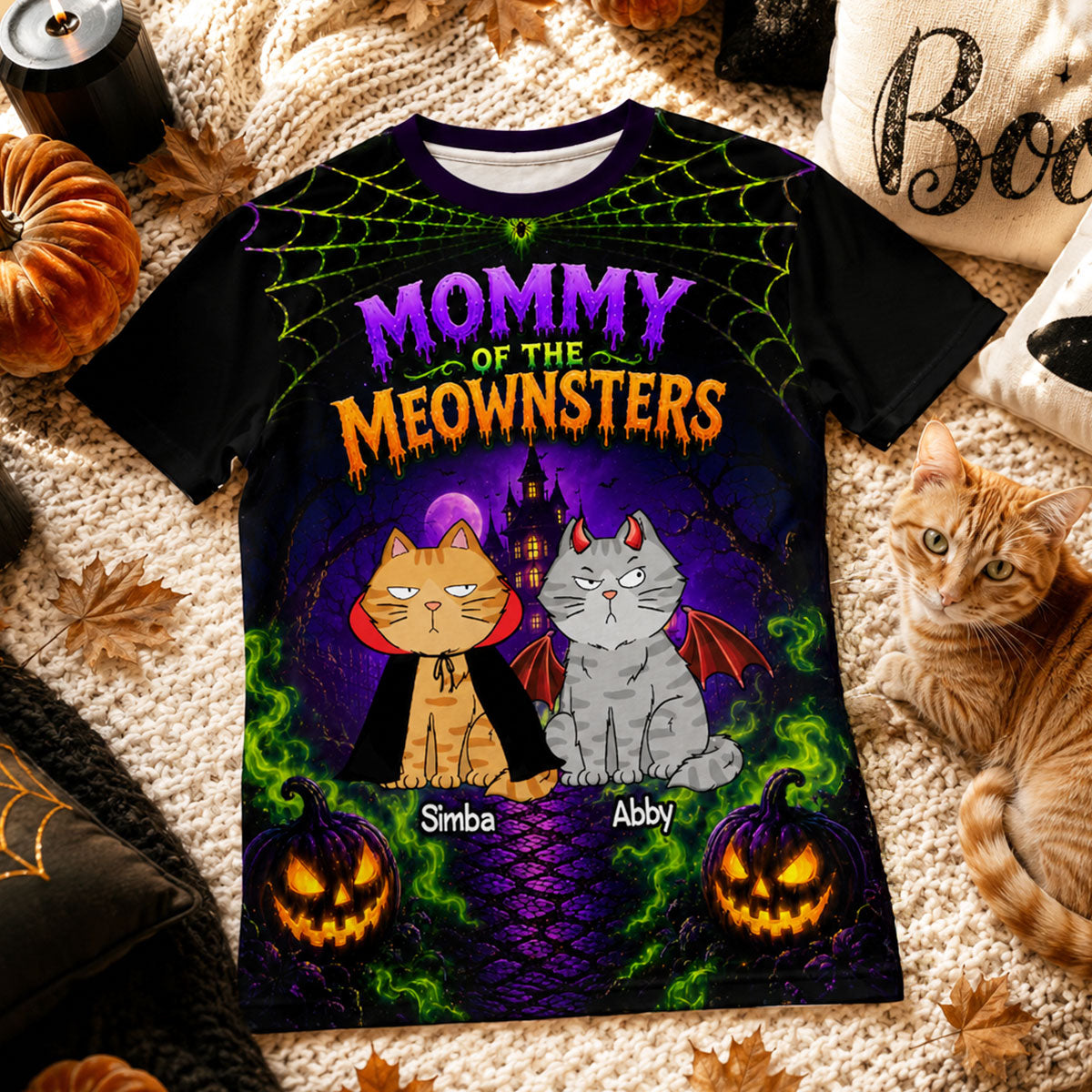 Spooky Cat Mom - Personalized All-Over Print Shirt - Gift For Mom, Wife