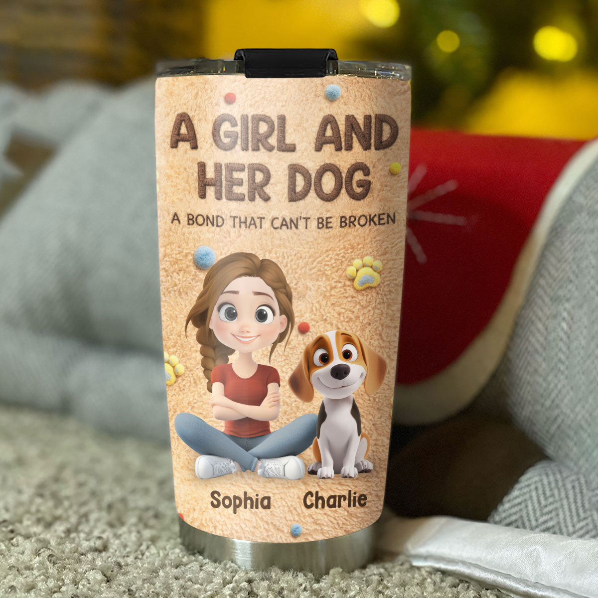 Stuffy Girl And Her Lovely Dogs - Personalized 3D Effect Tumbler - Gift For Dog Mom, Dog Lovers