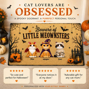 Spooky Halloween Beware of Little Cats Meownsters - Personalized Doormat - Halloween Gift For Cat Lovers, Halloween Decor