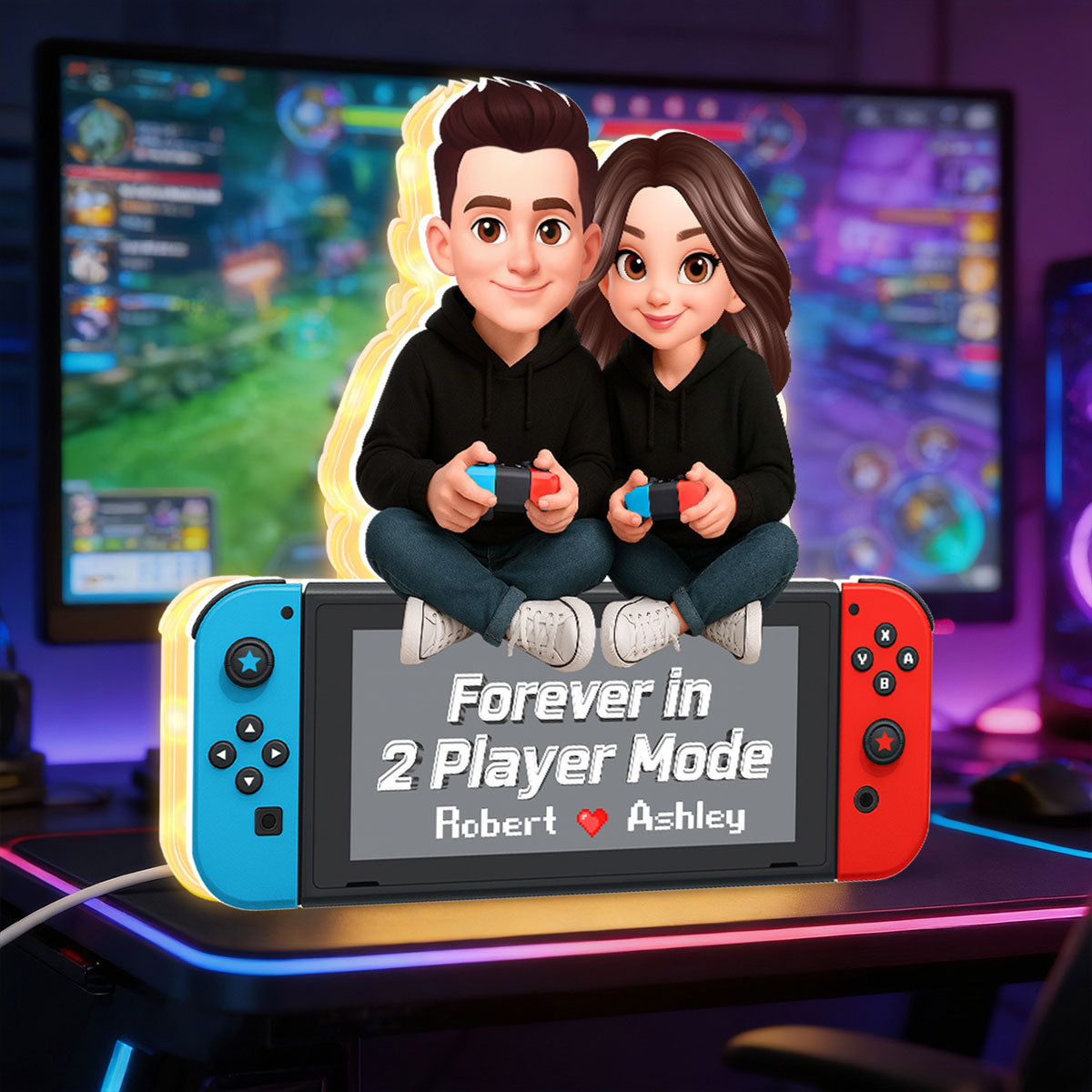 Forever In 2 Player Mode Gaming Couple - Personalized Light Box - Gift For Couples