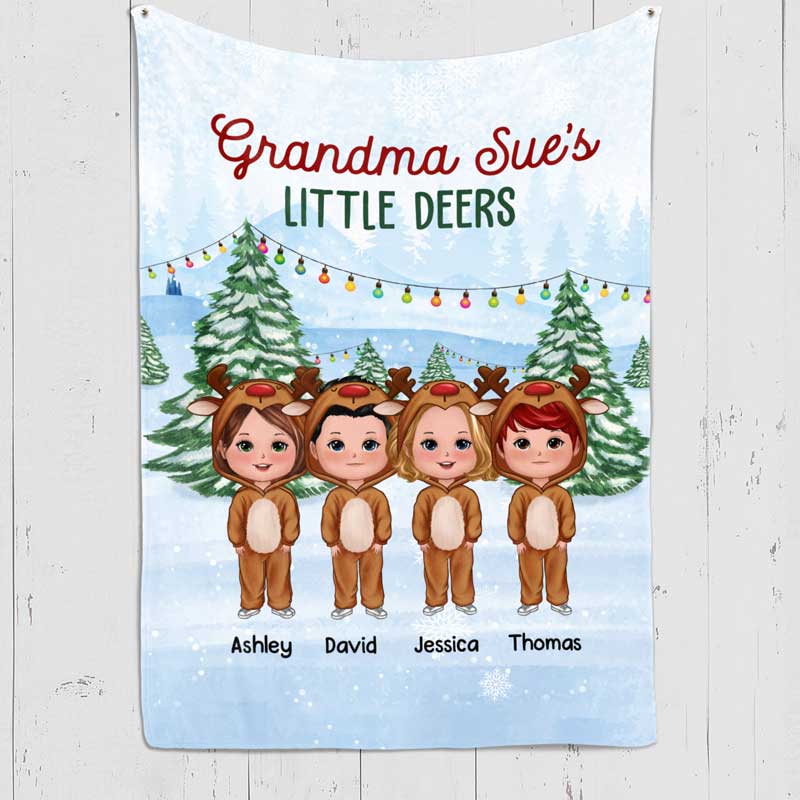 Grandma's Little Deers Cute Kids Costume - Personalized Fleece Blanket