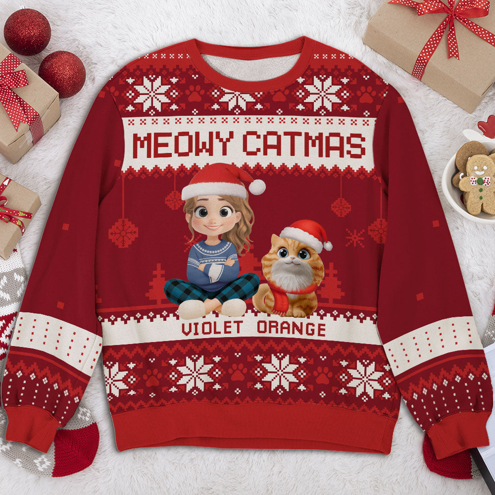 Merry Catmas Cartoon - Personalized All-Over-Print Sweatshirt