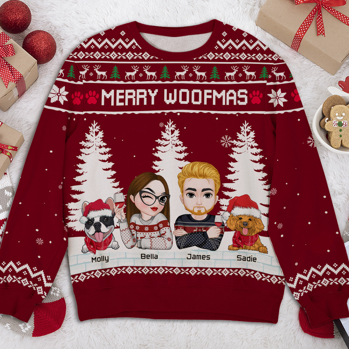 Merry Woofmas To Couple Mom Dad - Personalized All-Over-Print Sweatshirt