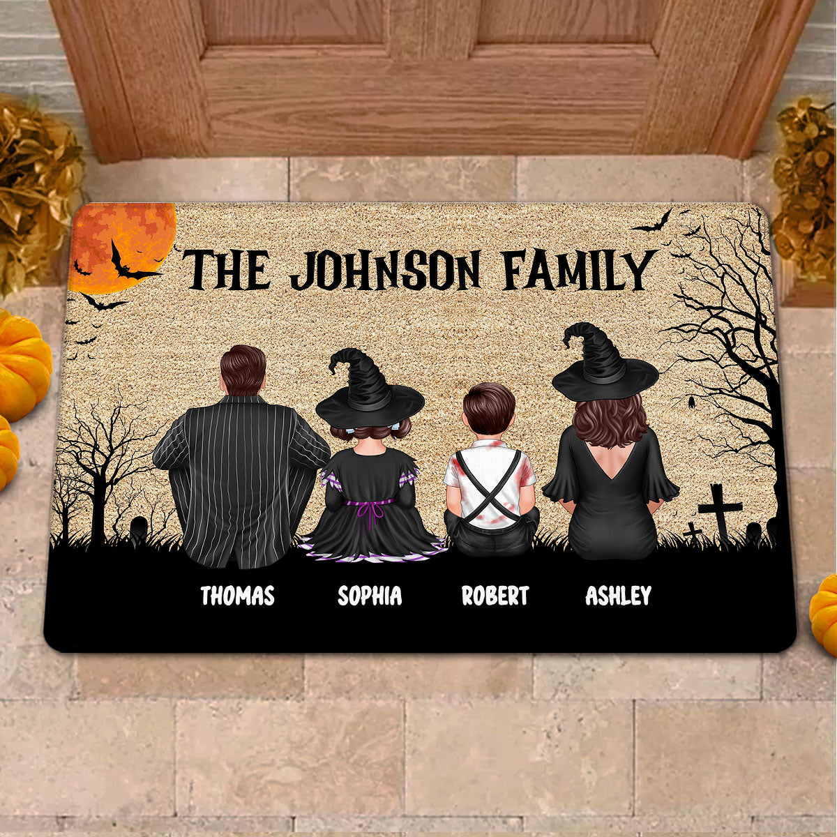 Welcome To Our Family Halloween Back View Family - Personalized Doormat - Gift For Mom, Dad