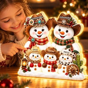Western Grandpa Grandma Snowman personalized light box