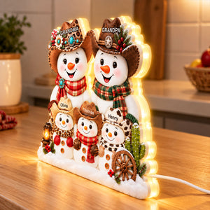 Western Grandpa Grandma Snowman personalized light box