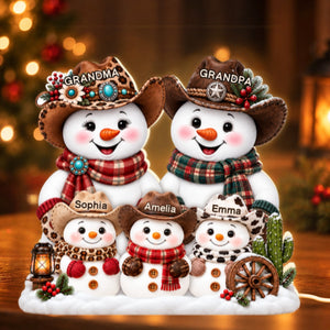 Western Grandpa Grandma Snowman personalized light box
