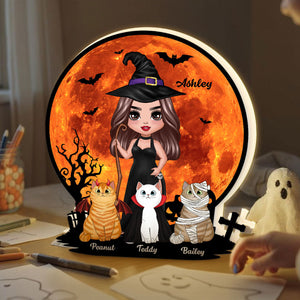 Witch Cat Mom Under Halloween Moon personalized light box
