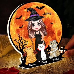 Witch Cat Mom Under Halloween Moon personalized light box