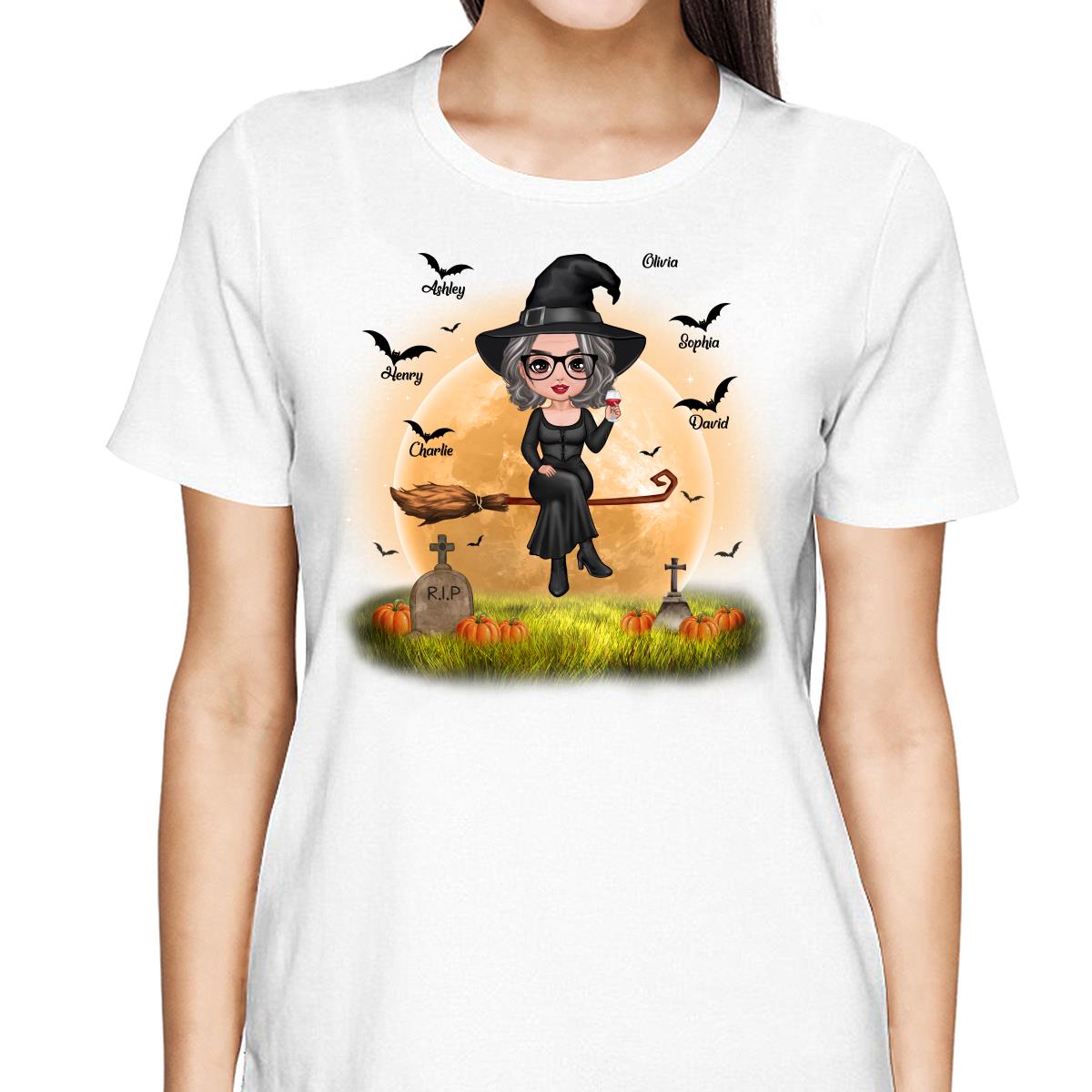 Halloween Grandma Mom Witch Moon Background - Personalized Shirt - Gift For Mom, Grandma