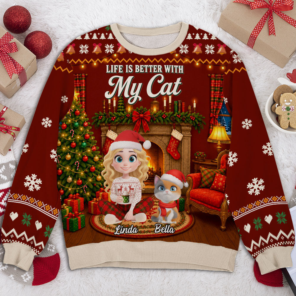 Cozy Christmas With My Cat - Personalized All-Over-Print Sweatshirt
