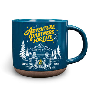 Partners In Every Adventure - Personalized Pottery Mug - Dark Blue