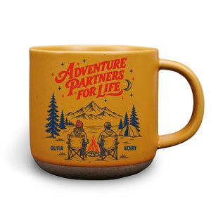 Partners In Every Adventure - Personalized Pottery Mug - Yellow