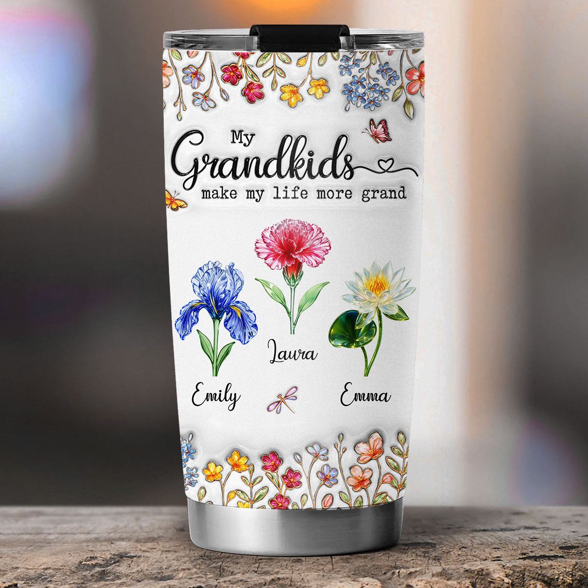 Make Life More Grand With Lovely Kids - Personalized 3D Inflated Effect Tumbler - Christmas Gift For Grandma