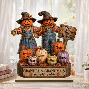 Grandma Grandpa's Pumpkin Patch Scarecrow - Personalized 2-Layered Wooden Plaque - Halloween Fall Decor for Her
