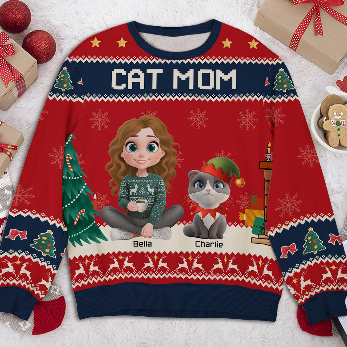Cat Mommy Christmas - Personalized All-Over-Print Sweatshirt