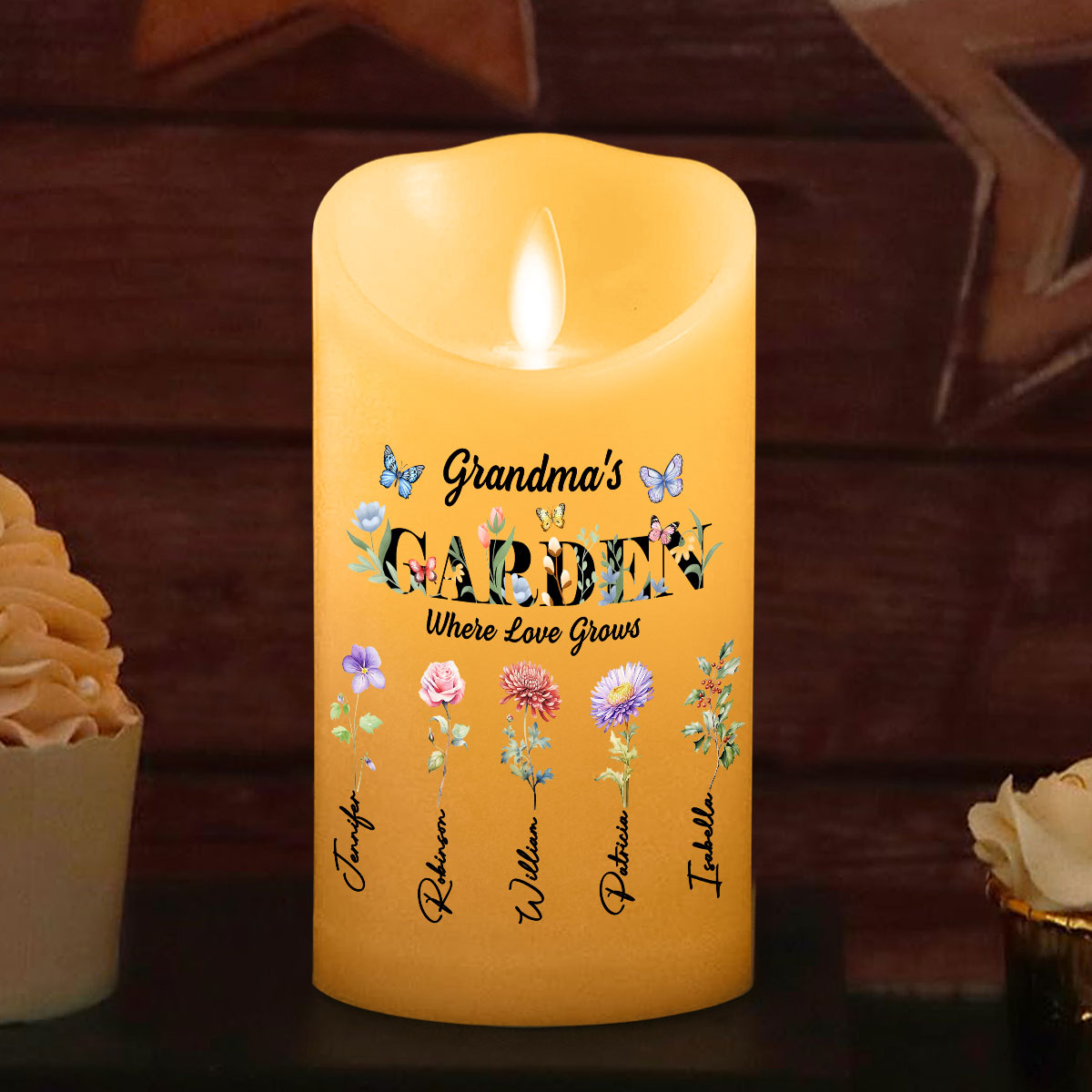 Personalized Grandma Garden LED candle