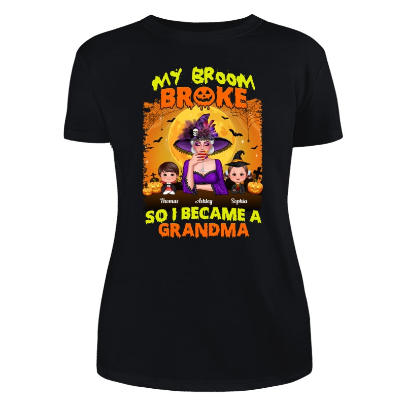 Yellow And Orange Grandma Witch - Personalized Shirt - Women Tee Black