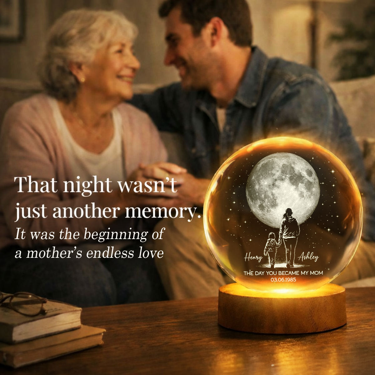 The Day You Became My Mom Custom Moon Phase by Date - Personalized Crystal Ball LED Night Light
