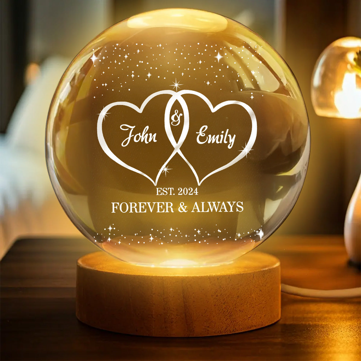 Eternal Love Galaxy Couple Hearts - Personalized Crystal Ball LED Night Light