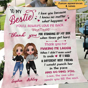 Pink Color To My Bestie Doll Girls Sitting Personalized Fleece Blanket