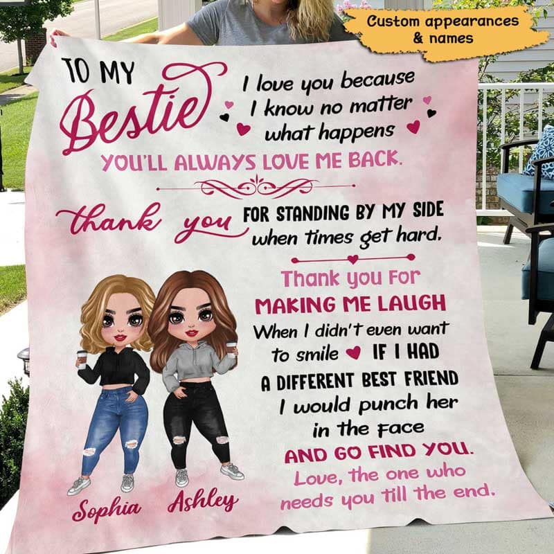 Pink Color To My Bestie Doll Girls Sitting Personalized Fleece Blanket