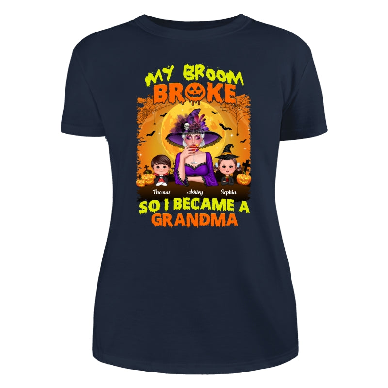 Yellow And Orange Grandma Witch - Personalized Shirt - Women Tee Navy