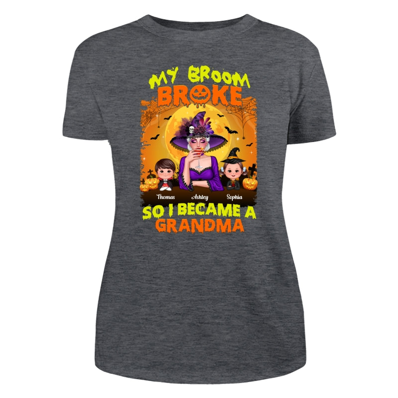 Yellow And Orange Grandma Witch - Personalized Shirt - Women Tee Dark Heather