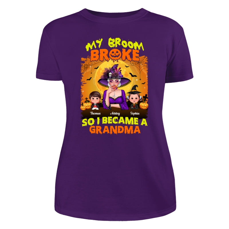 Yellow And Orange Grandma Witch - Personalized Shirt - Women Tee Purple