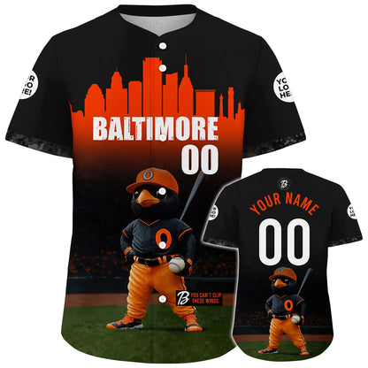 Baltimore Mascot Player City Skyline Towers At Night Custom Name Baseball Jerseys For Men & Women