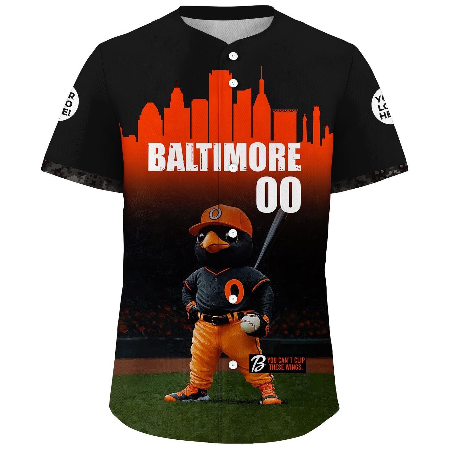 Baltimore Mascot Player City Skyline Towers At Night Custom Name Baseball Jerseys For Men & Women