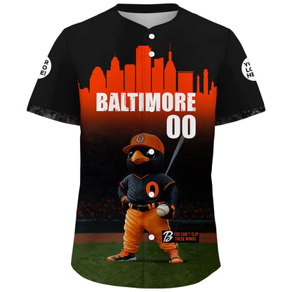 Baltimore Mascot Player City Skyline Towers At Night Custom Name Baseball Jerseys For Men & Women