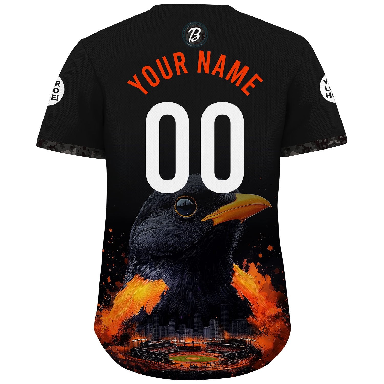 Baltimore City Skyline With Oriole Face Baseball Custom Name Baseball Jerseys For Men & Women