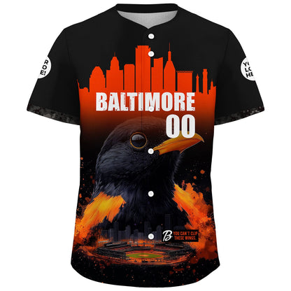 Baltimore City Skyline With Oriole Face Baseball Custom Name Baseball Jerseys For Men & Women