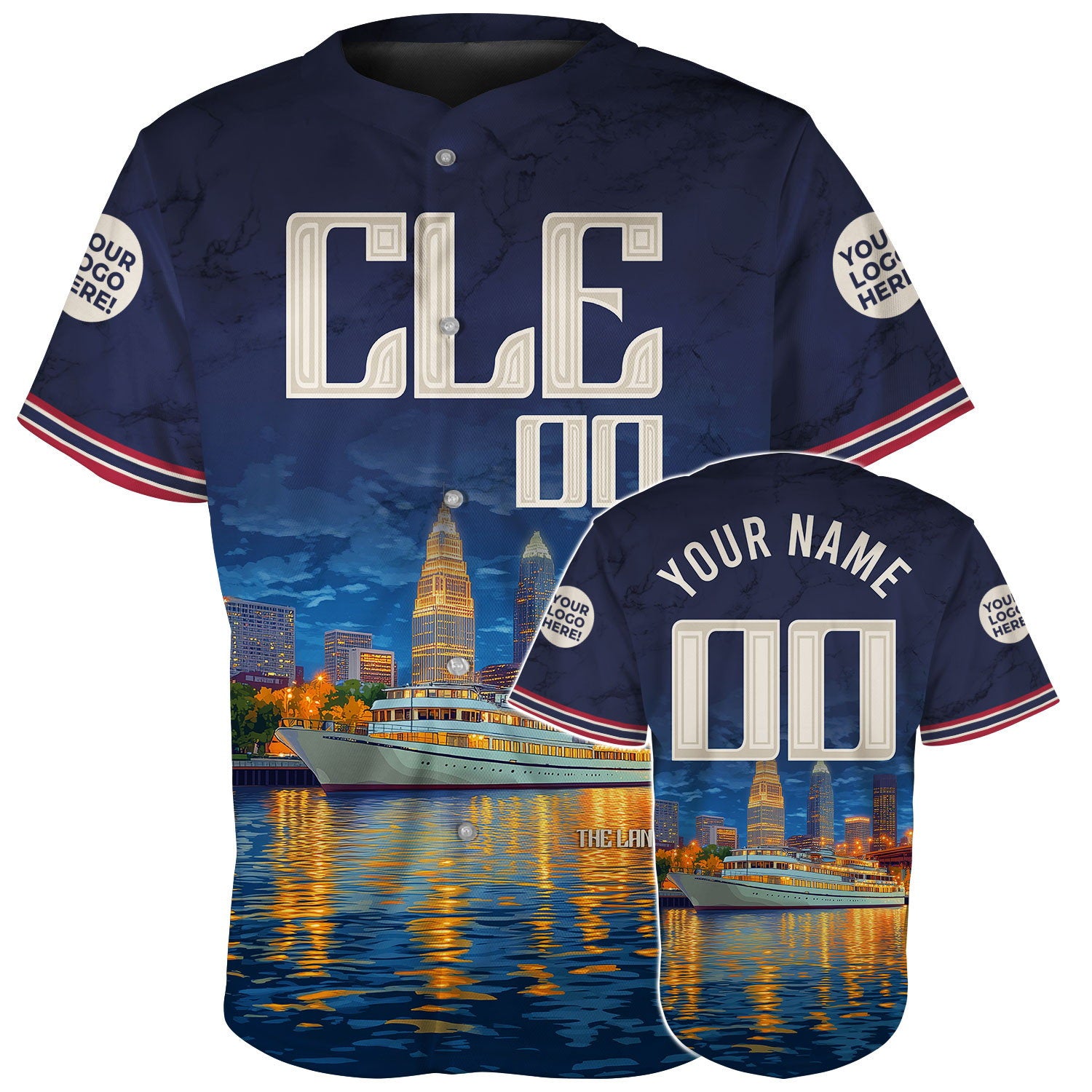 Cleveland Skyline Cuyahoga River Custom Name Baseball Jerseys For Men & Women