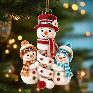 Cute Snowman Grandma & Grandkids Personalized Acrylic Ornament 1