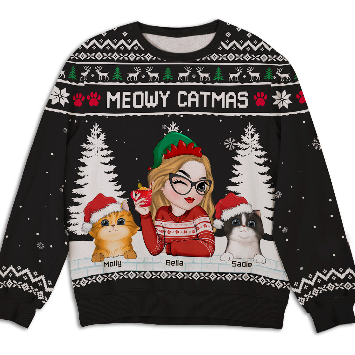 Meowy Catmas To My Mom Dad - Personalized All-Over-Print Sweatshirt