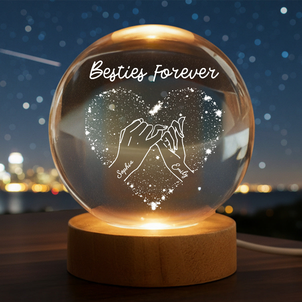 Besties Forever Pinky Promise - Personalized Crystal Ball LED Night Light