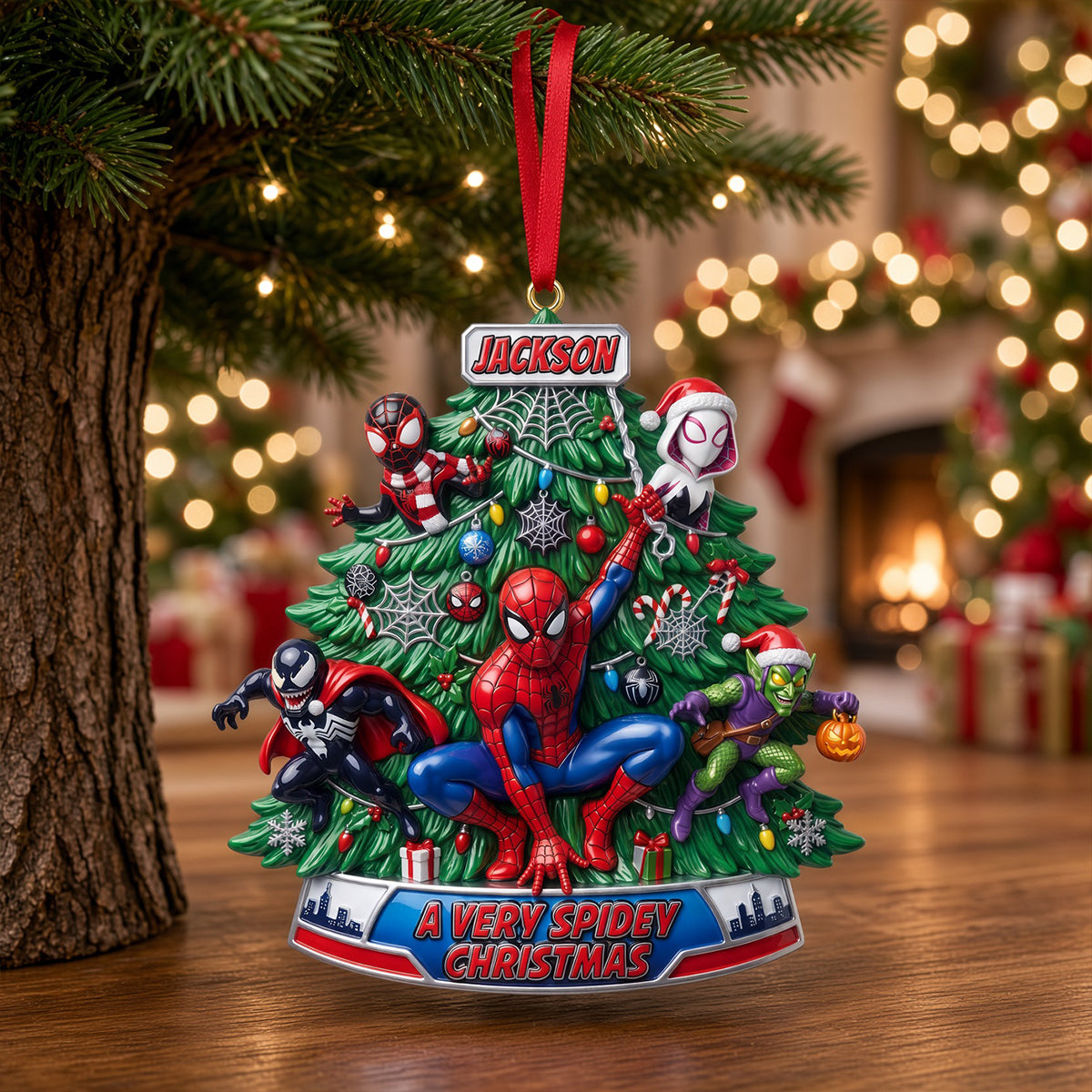 Web-Slinging Warrior Merry Xmas acrylic ornament 1