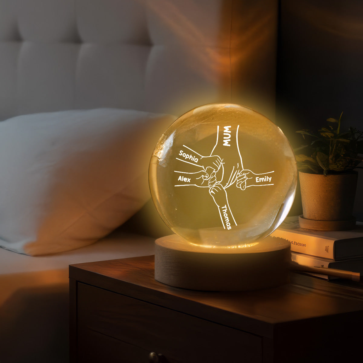 MUM And Kids Holding Hands - Personalized Crystal Ball LED Night Light